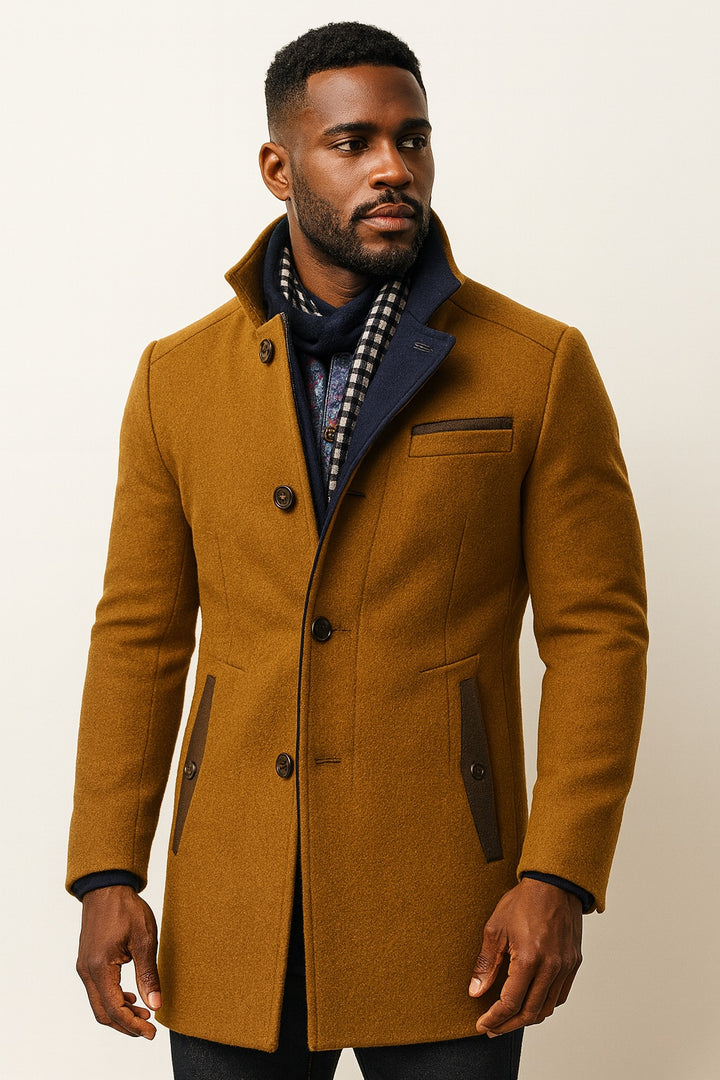 Quentin | Men's Wool Blend Overcoat with Stand Collar
