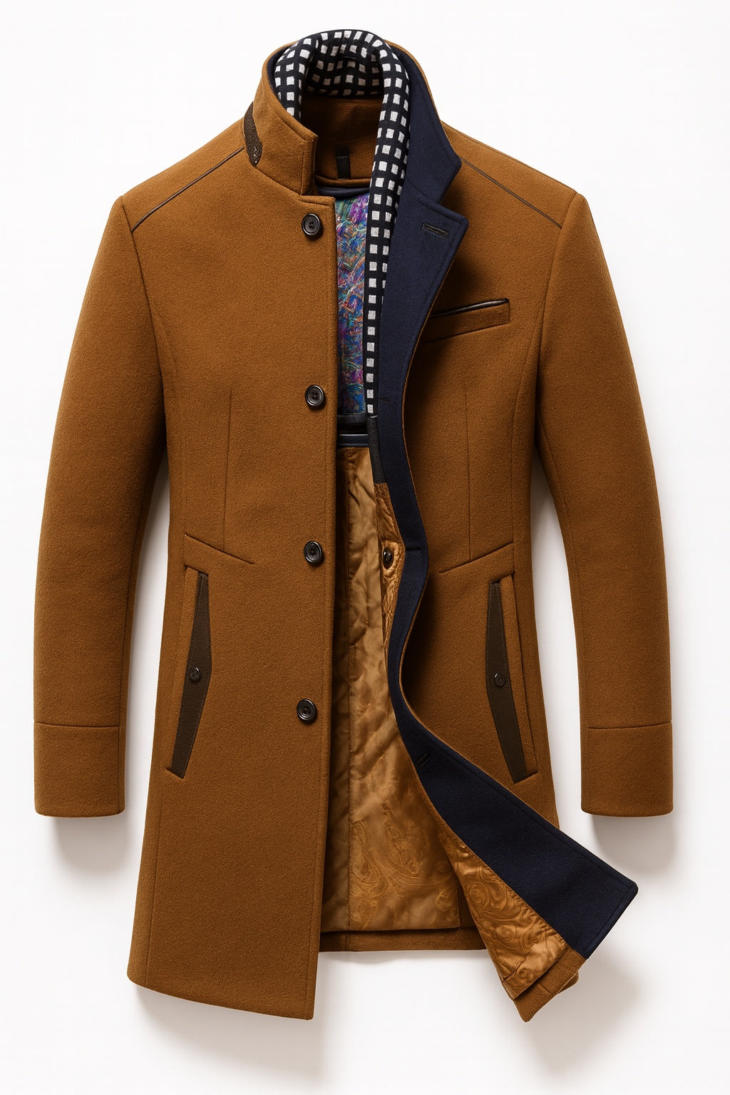 Quentin | Men's Wool Blend Overcoat with Stand Collar