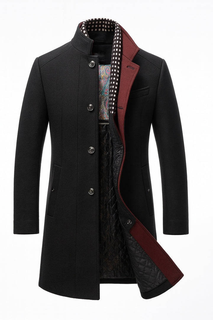 Quentin | Men's Wool Blend Overcoat with Stand Collar