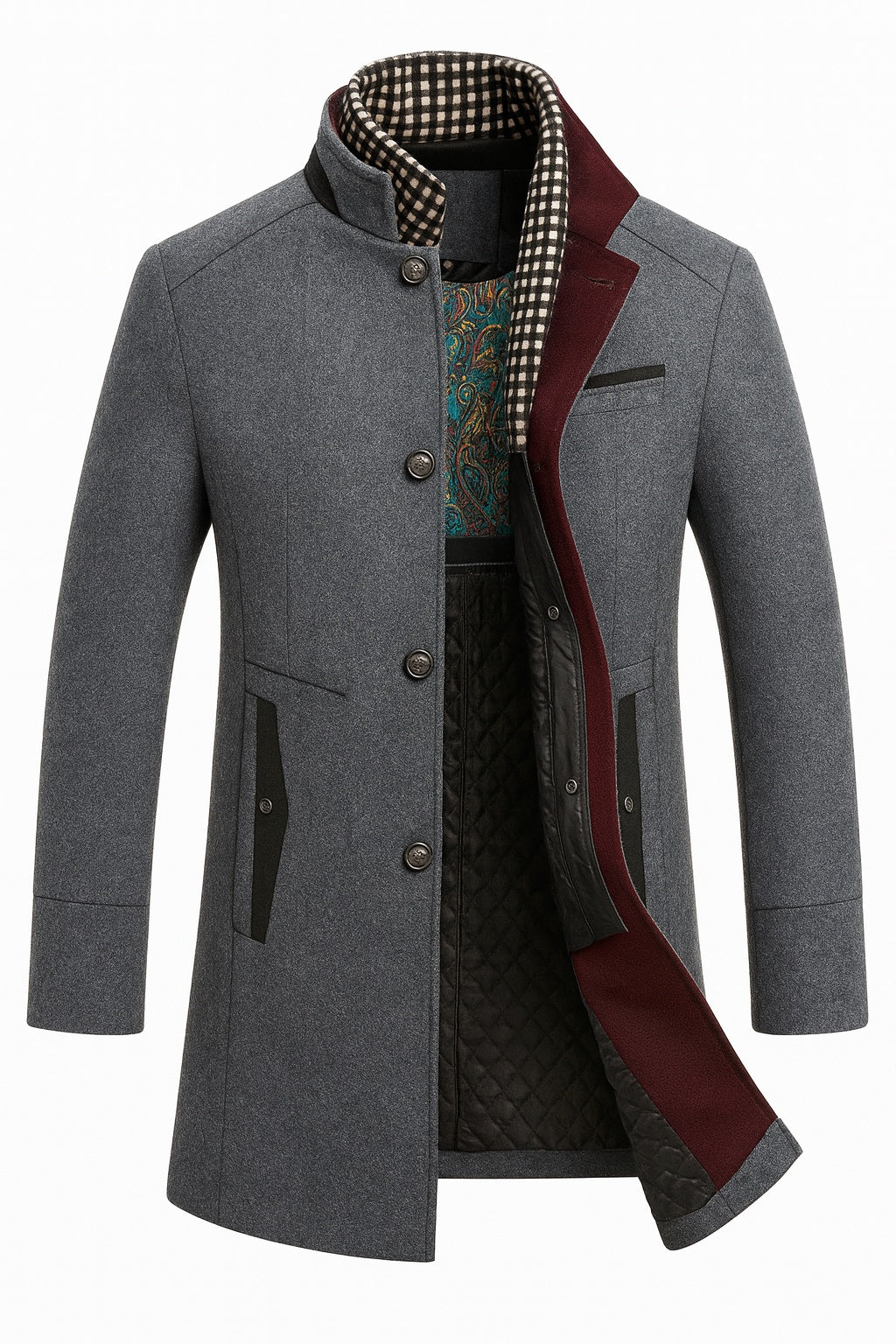 Quentin | Men's Wool Blend Overcoat with Stand Collar