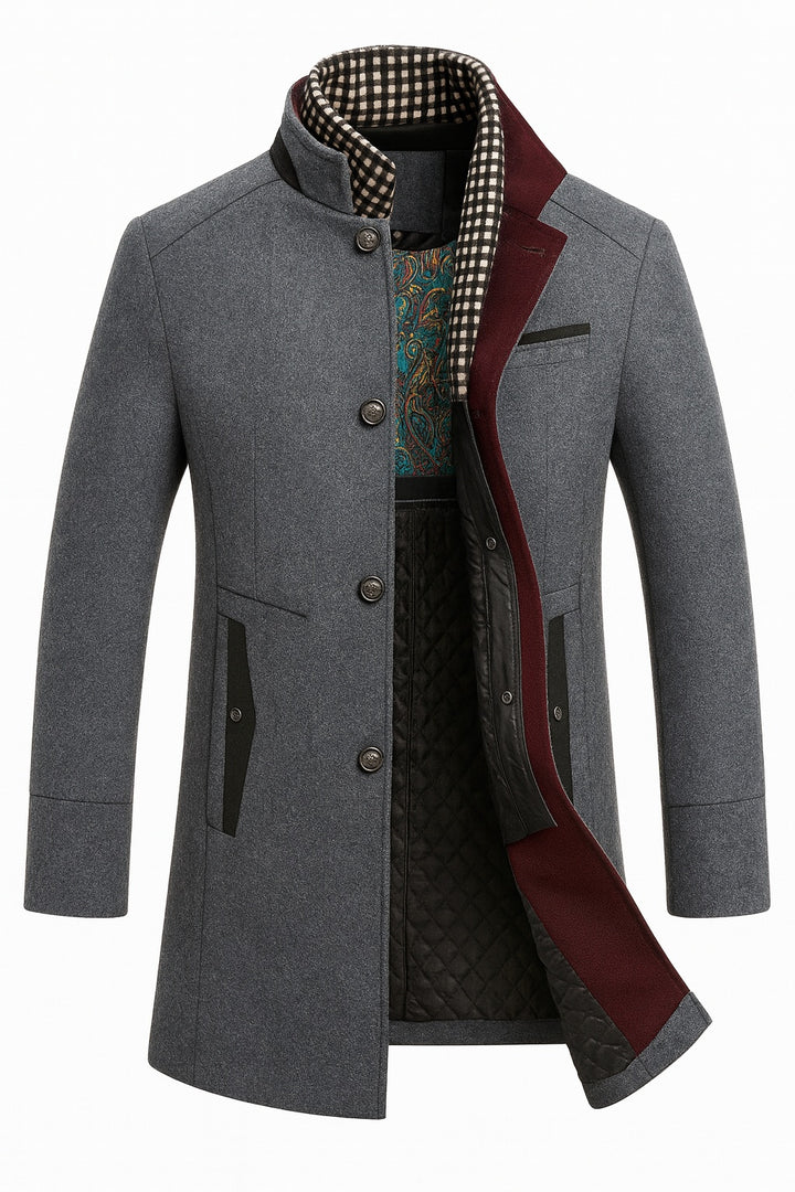Quentin | Men's Wool Blend Overcoat with Stand Collar