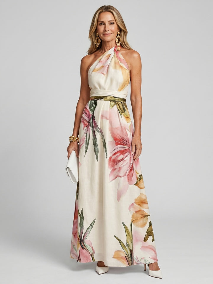 Renske | Avondjurken Dames Maxi Feest Bloemenprint Halter