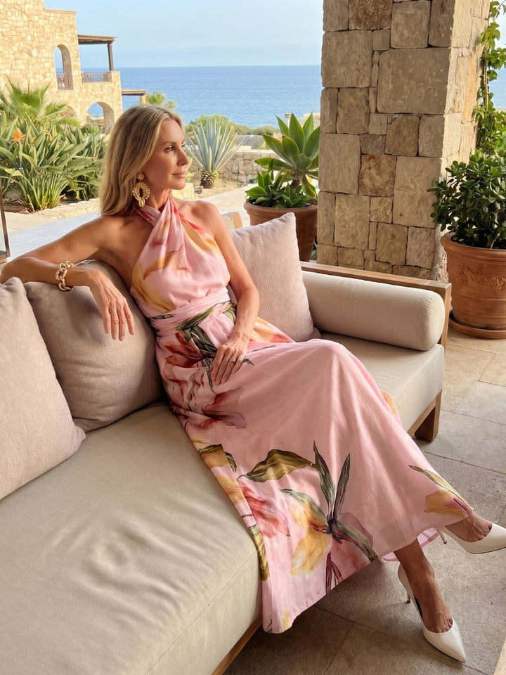 Renske | Avondjurken Dames Maxi Feest Bloemenprint Halter