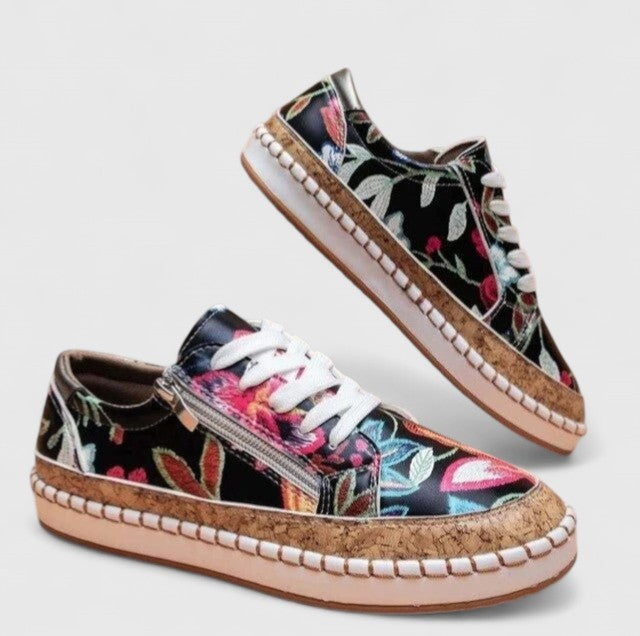 Renske | Sneakers met Bloemenprint Dames Platform Veters