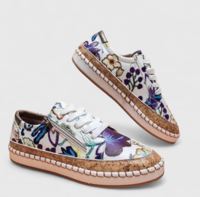 Renske | Sneakers met Bloemenprint Dames Platform Veters