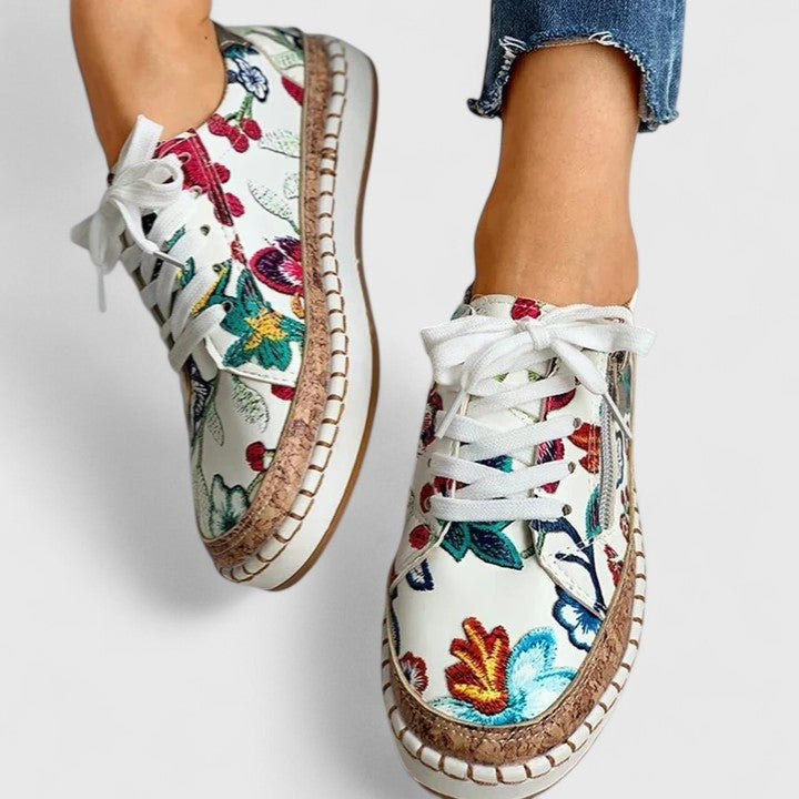 Renske | Sneakers met Bloemenprint Dames Platform Veters