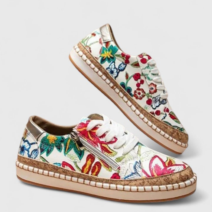 Renske | Sneakers met Bloemenprint Dames Platform Veters