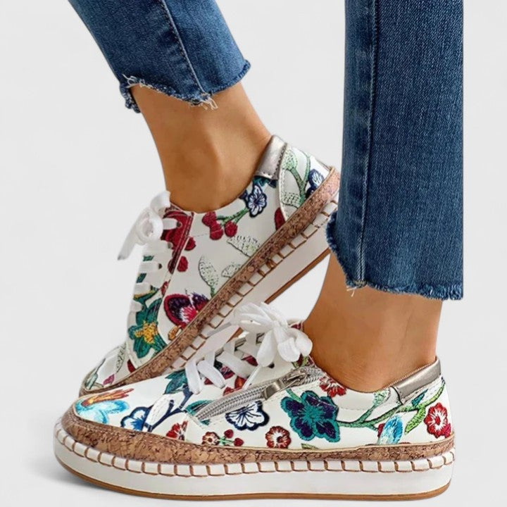 Renske | Sneakers met Bloemenprint Dames Platform Veters