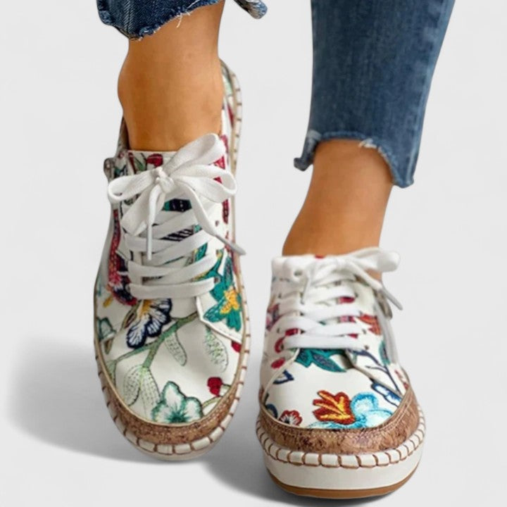 Renske | Sneakers met Bloemenprint Dames Platform Veters