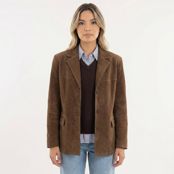 Renske | Suède Blazer Jas Dames Lange Jassen Revers