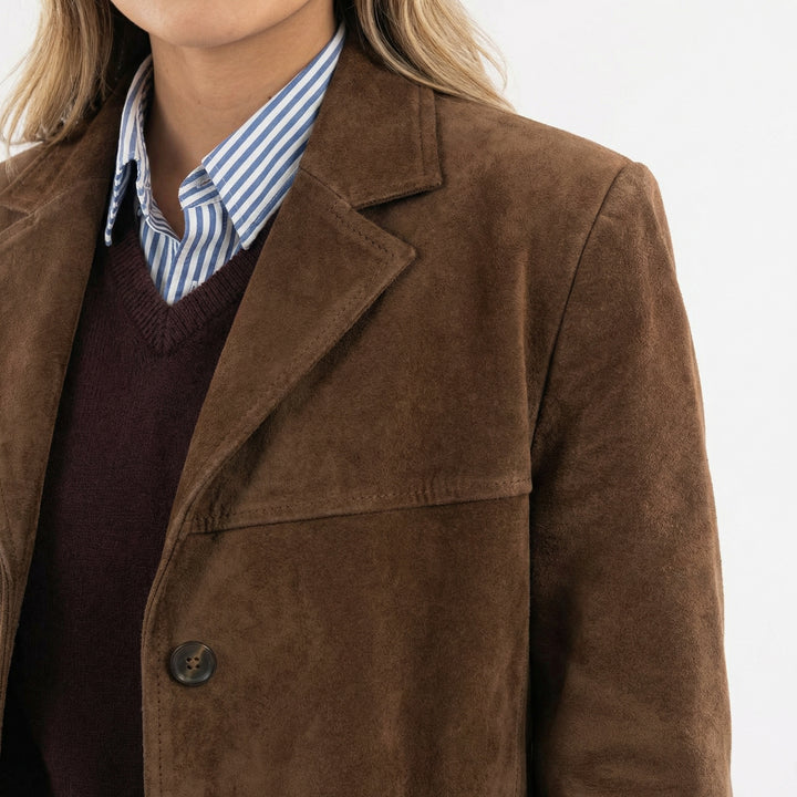 Renske | Suède Blazer Jas Dames Lange Jassen Revers