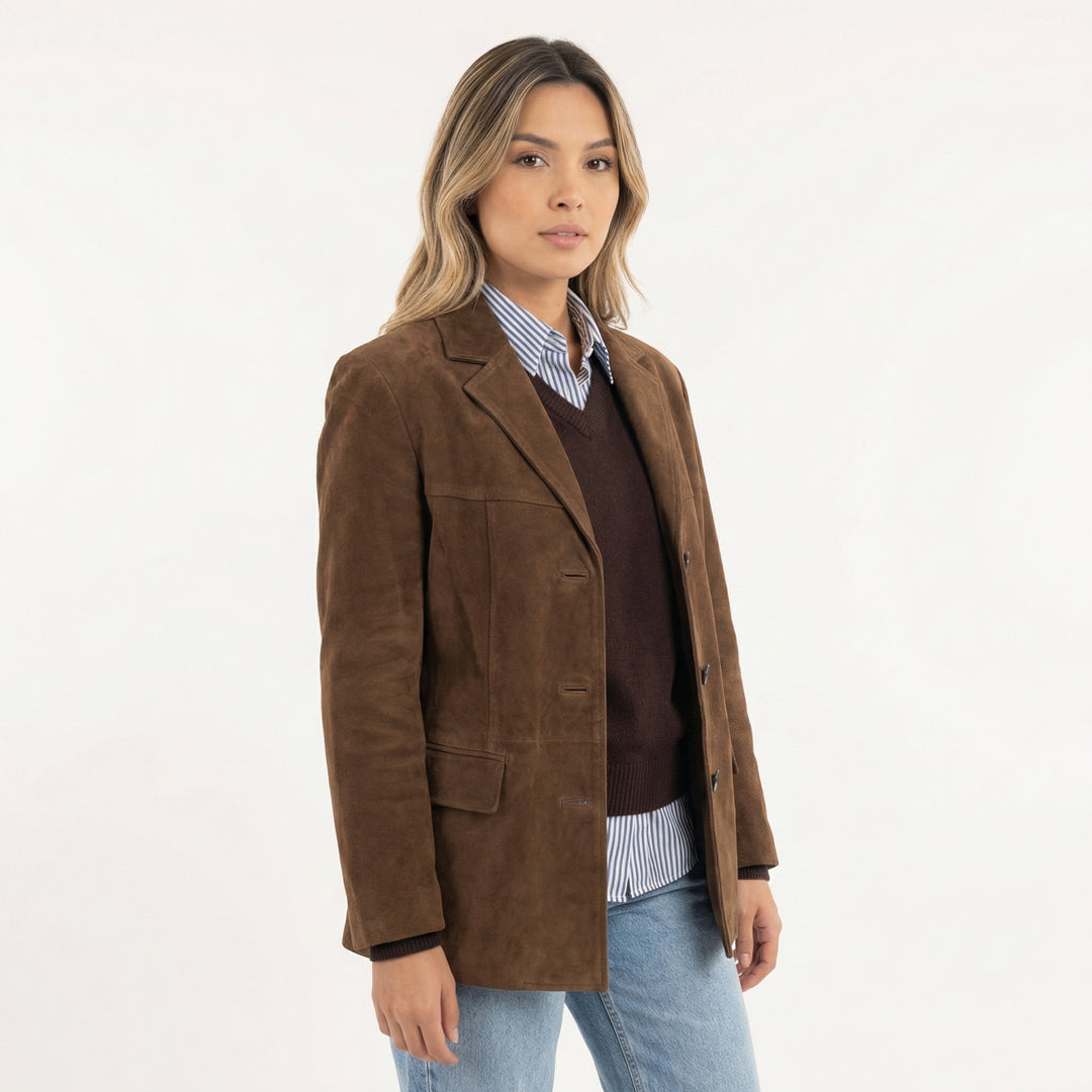Renske | Suède Blazer Jas Dames Lange Jassen Revers