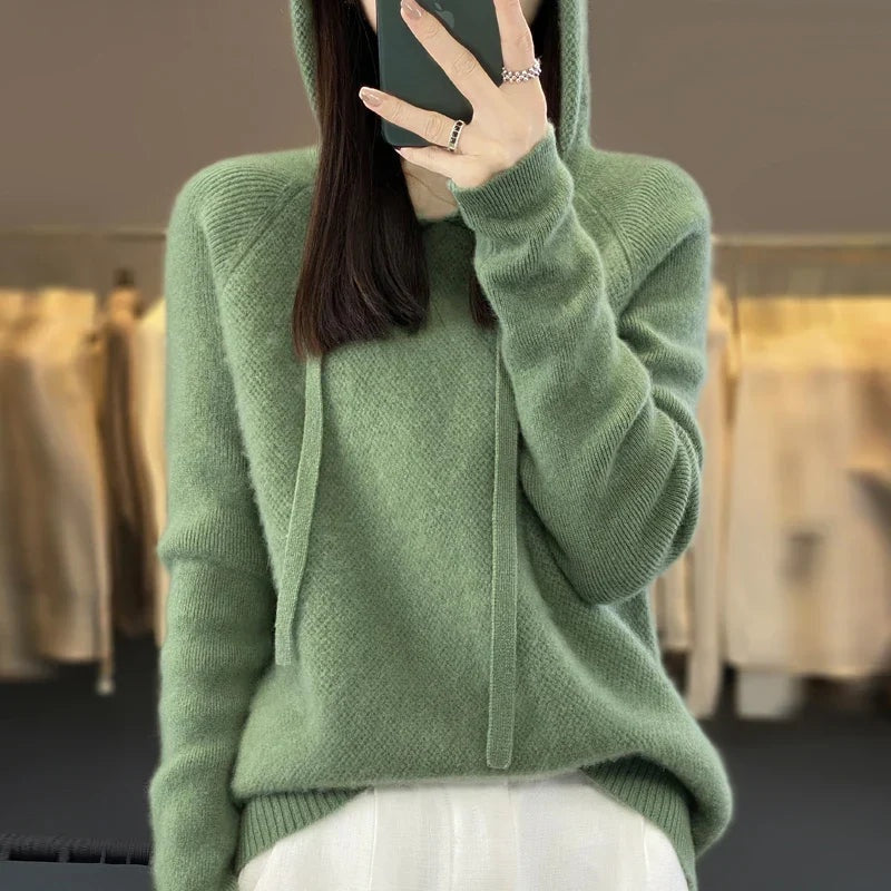 Roos | Hoodie Dames Merinowol met Capuchon Lange Mouw