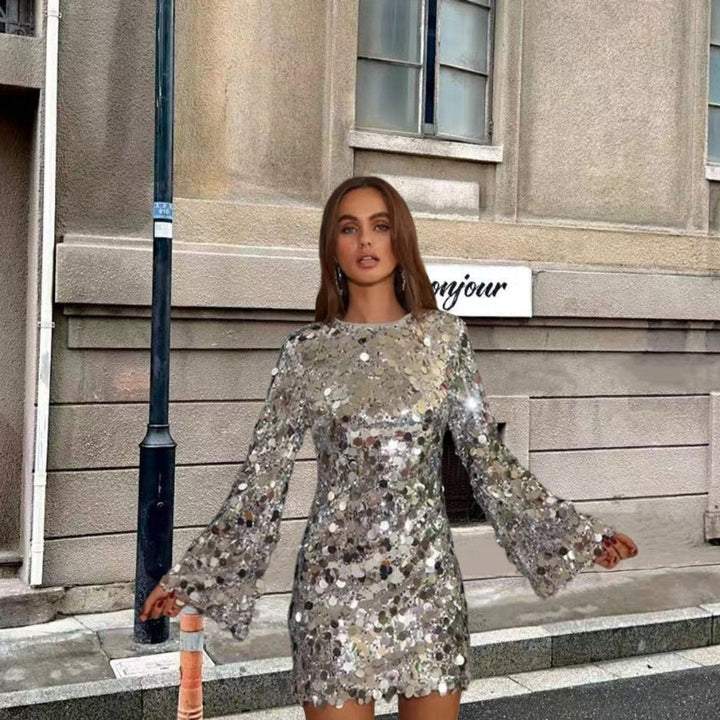 Rosalind | Women's Long Sleeve Sequin Mini Cocktail Dress