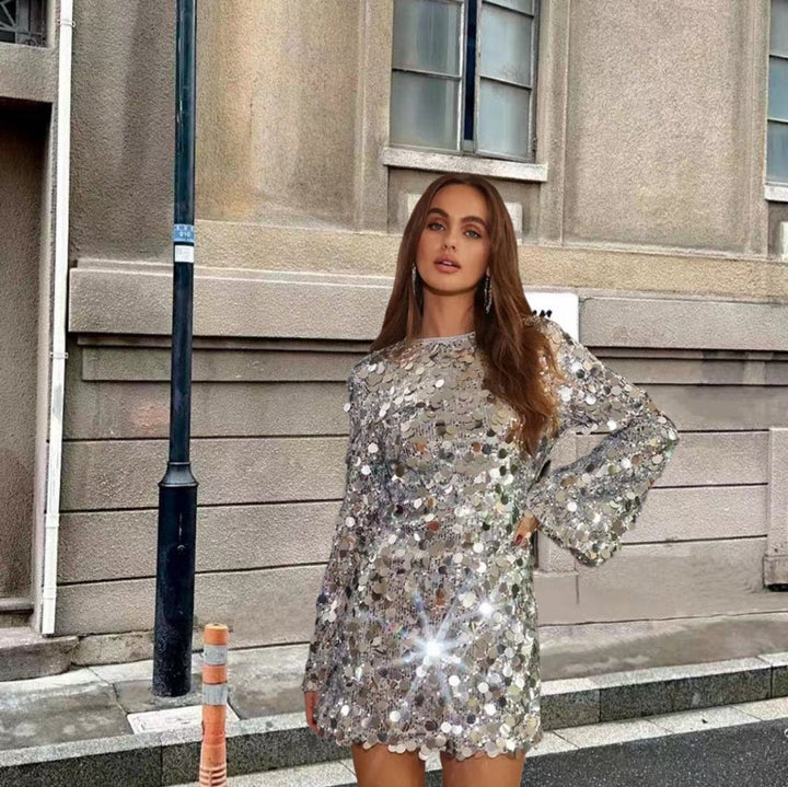 Rosalind | Women's Long Sleeve Sequin Mini Cocktail Dress