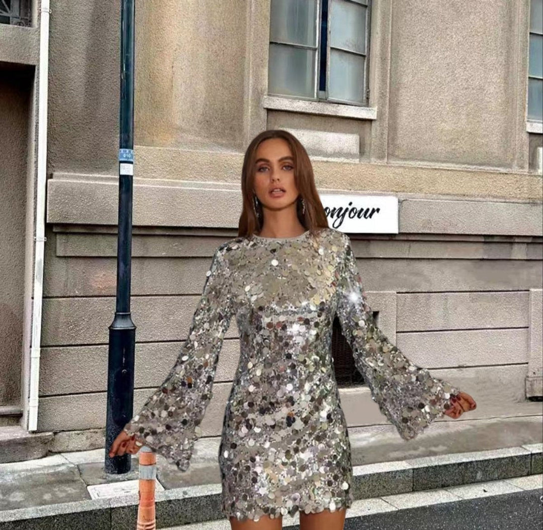 Rosalind | Women's Long Sleeve Sequin Mini Cocktail Dress
