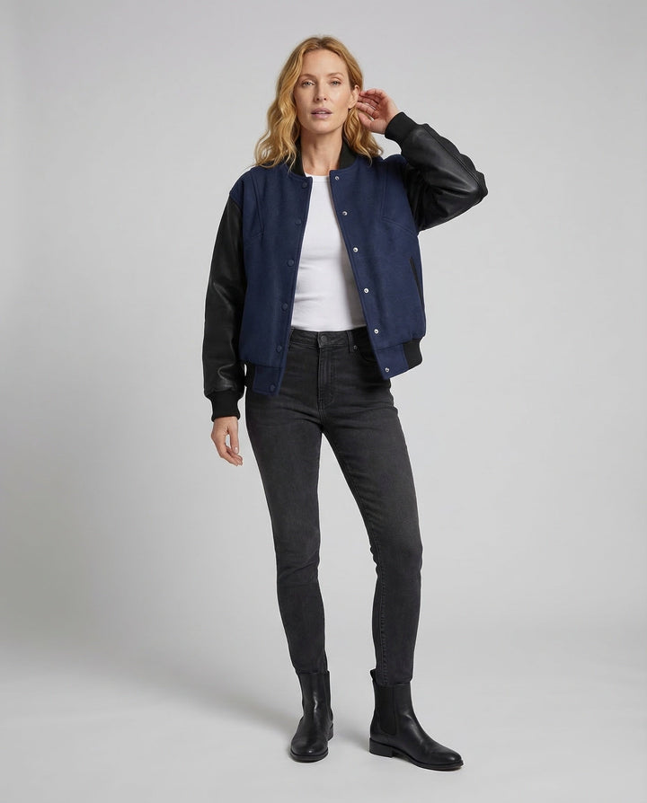 Rosalind | Women's Oversized Varsity Jacket with Faux Leather Sleeves