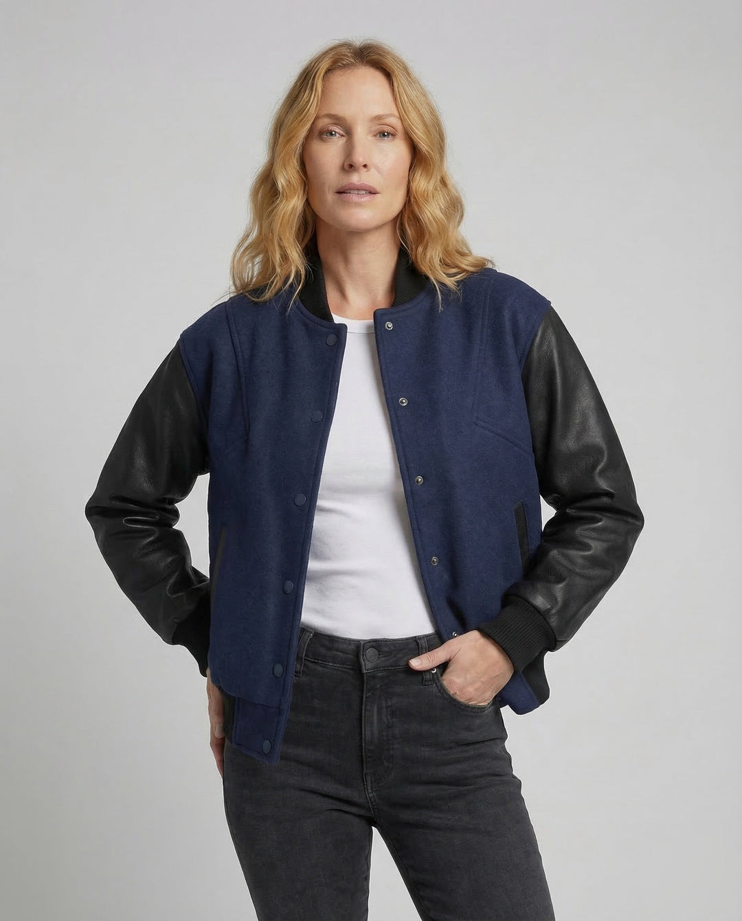Rosalind | Women's Oversized Varsity Jacket with Faux Leather Sleeves