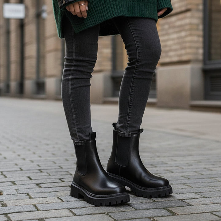 Rosamund | Women's Chelsea Ankle Boots Leather-Look Lug Sole