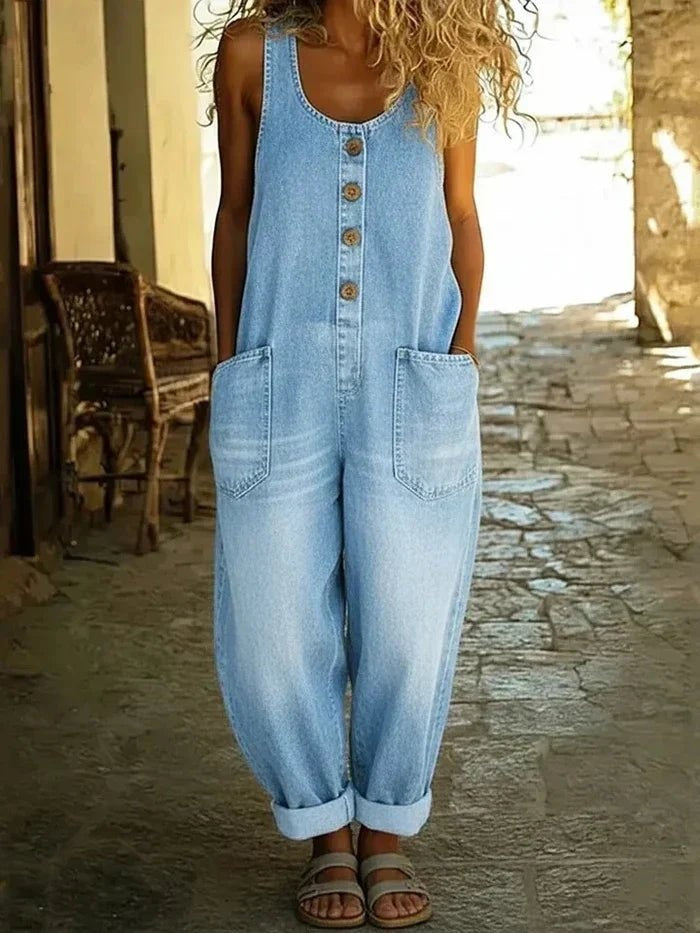Rosamund | Women's Denim Jean Jumpsuit Sleeveless with Pockets