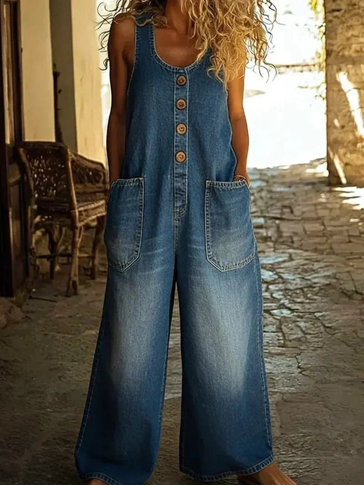 Rosamund | Women's Denim Jean Jumpsuit Sleeveless with Pockets