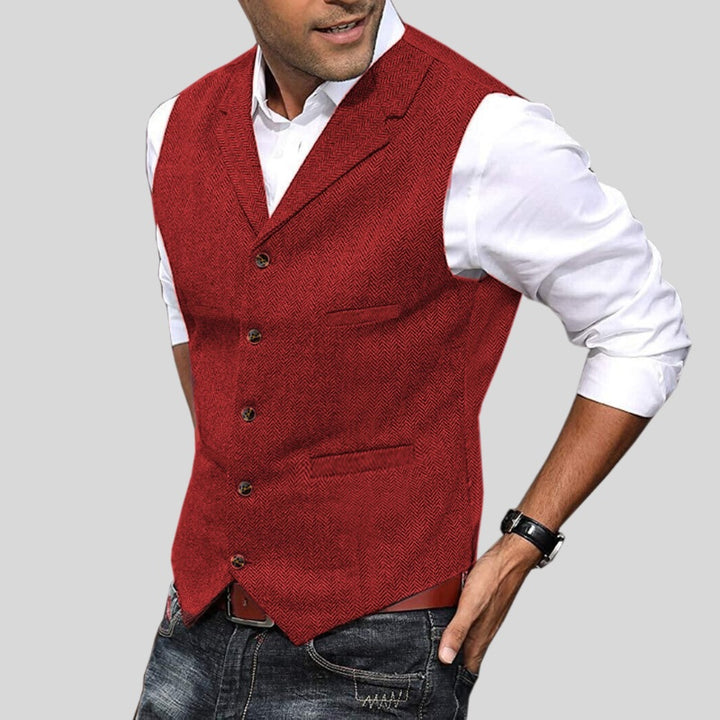 Ruben | Gilet Heren Tweed Visgraat Knoopsluiting