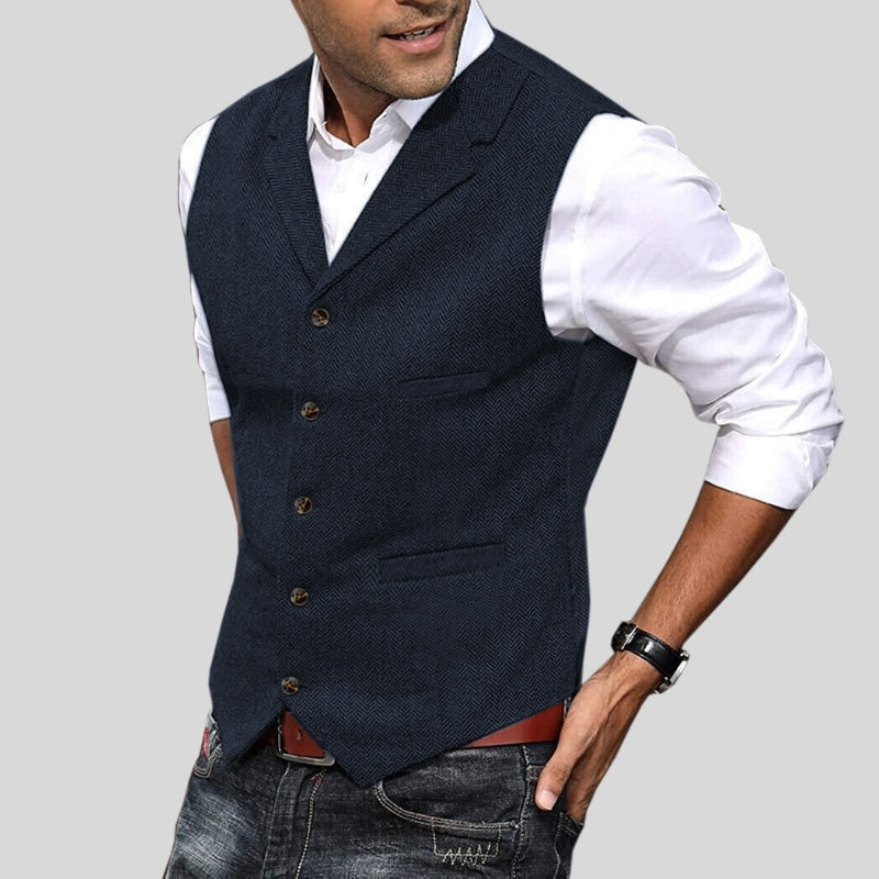 Ruben | Gilet Heren Tweed Visgraat Knoopsluiting