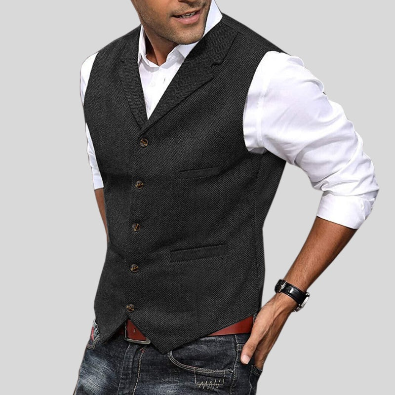 Ruben | Gilet Heren Tweed Visgraat Knoopsluiting