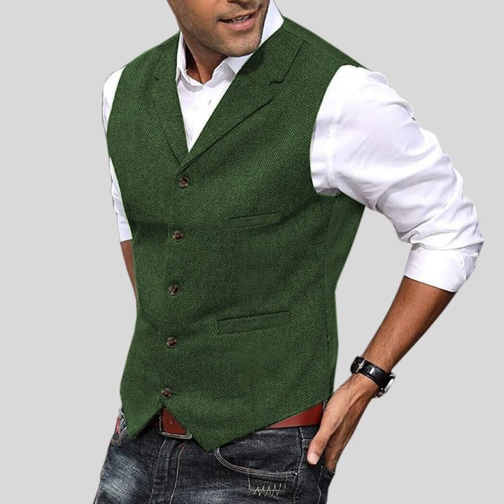 Ruben | Gilet Heren Tweed Visgraat Knoopsluiting