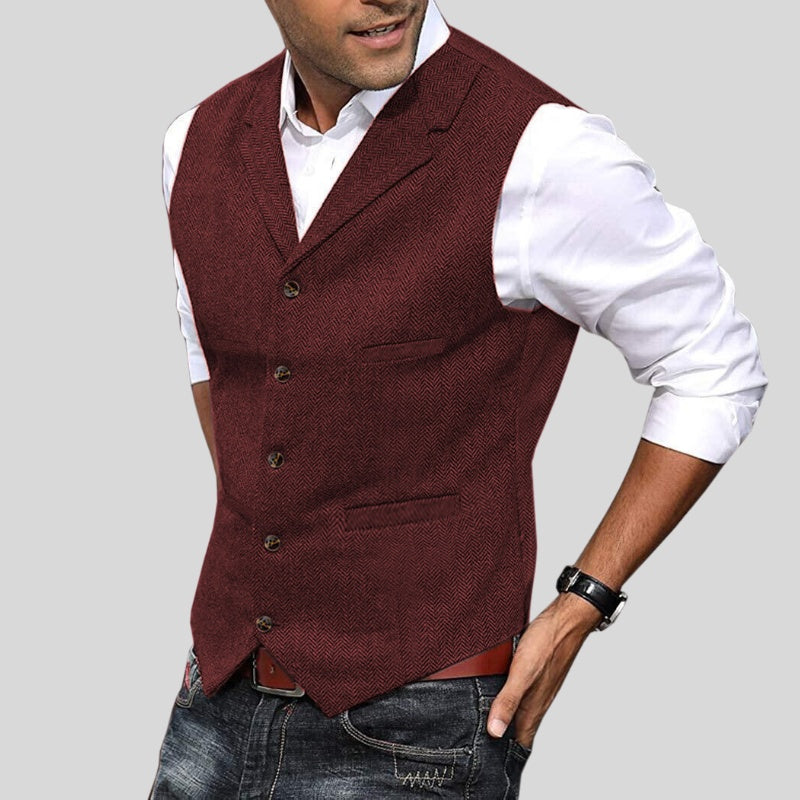 Ruben | Gilet Heren Tweed Visgraat Knoopsluiting