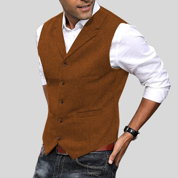 Ruben | Gilet Heren Tweed Visgraat Knoopsluiting