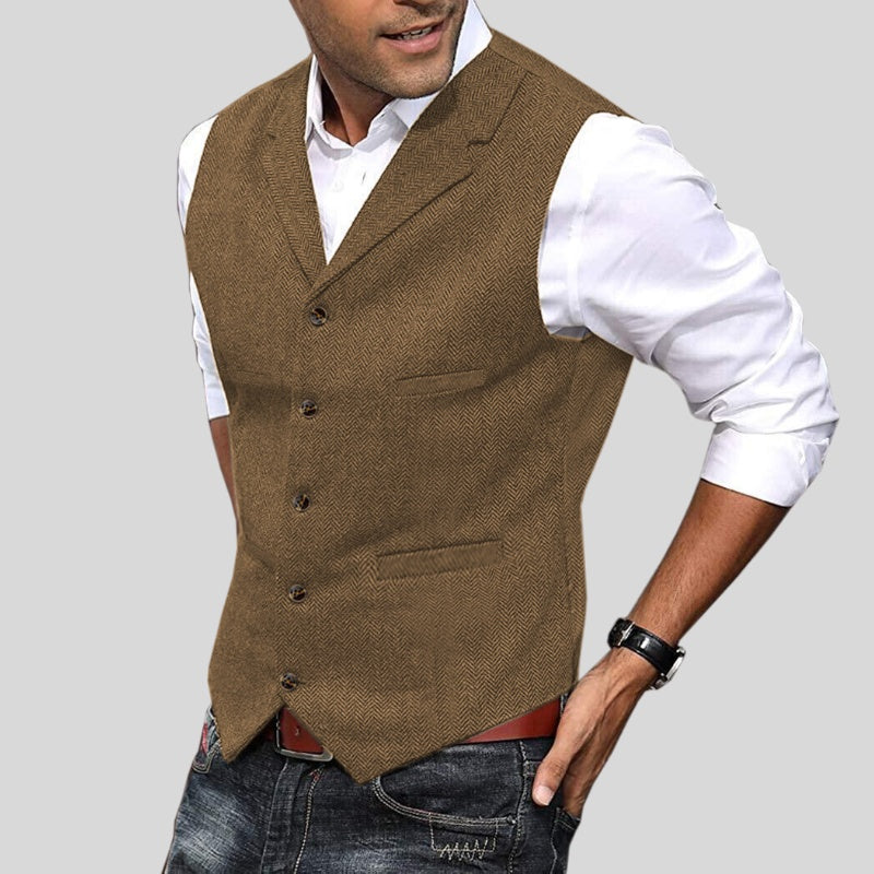 Ruben | Gilet Heren Tweed Visgraat Knoopsluiting