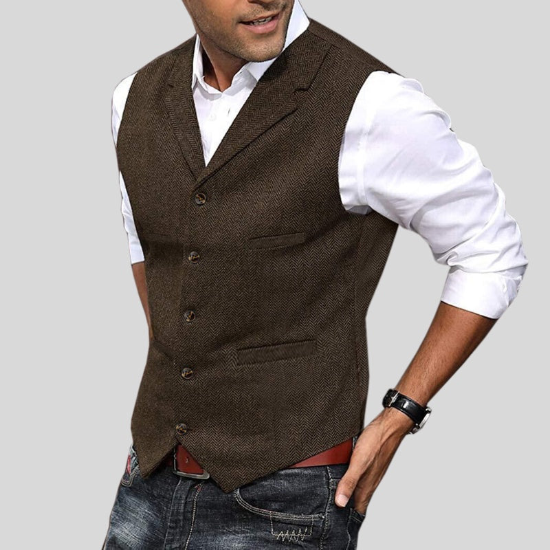 Ruben | Gilet Heren Tweed Visgraat Knoopsluiting