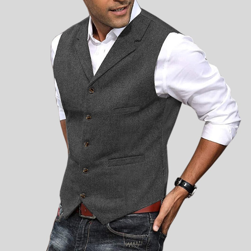 Ruben | Gilet Heren Tweed Visgraat Knoopsluiting