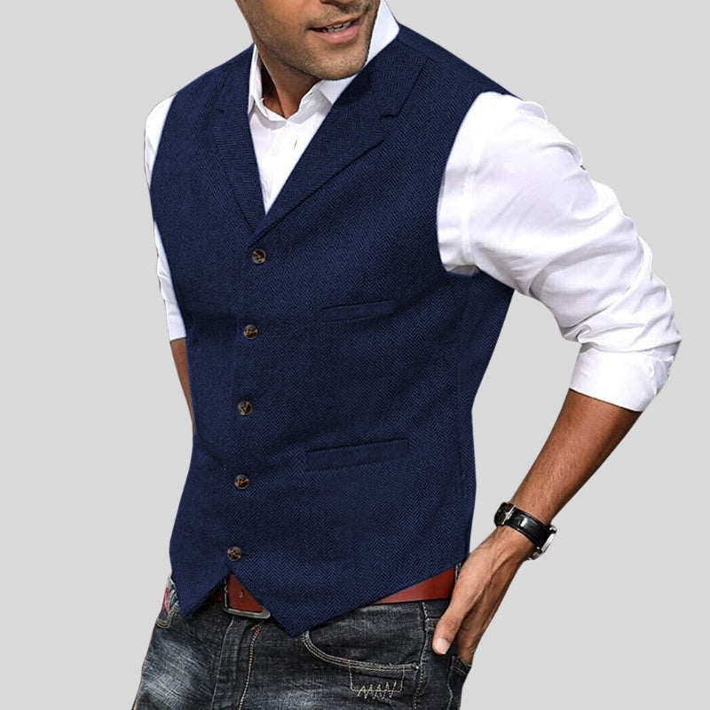 Ruben | Gilet Heren Tweed Visgraat Knoopsluiting