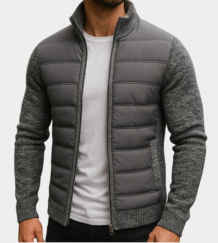 Rupert | Men's Quilted Jacket with Knit Sleeves and Stand Collar