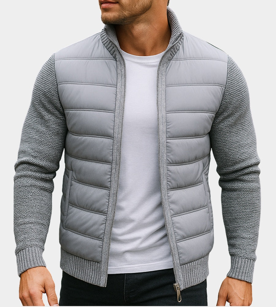 Rupert | Men's Quilted Jacket with Knit Sleeves and Stand Collar