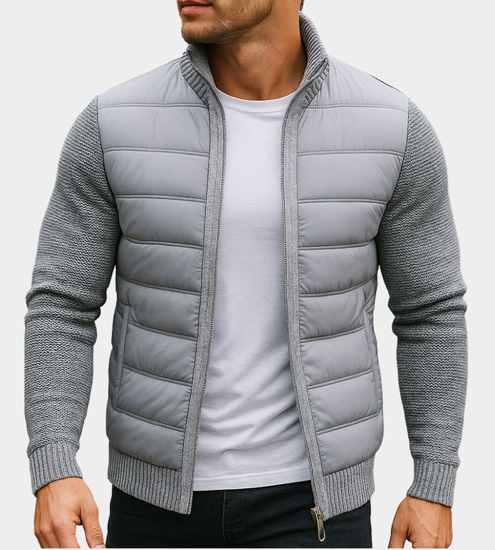Rupert | Men's Quilted Jacket with Knit Sleeves and Stand Collar
