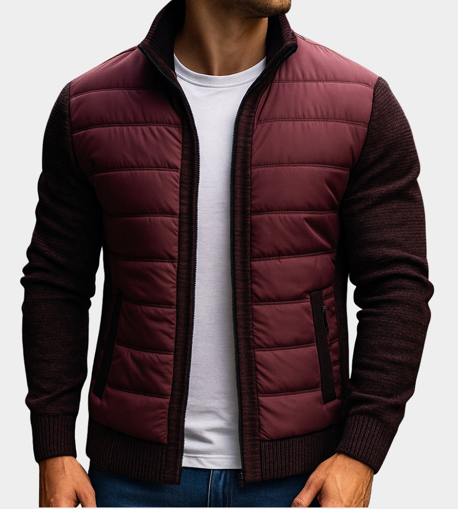 Rupert | Men's Quilted Jacket with Knit Sleeves and Stand Collar
