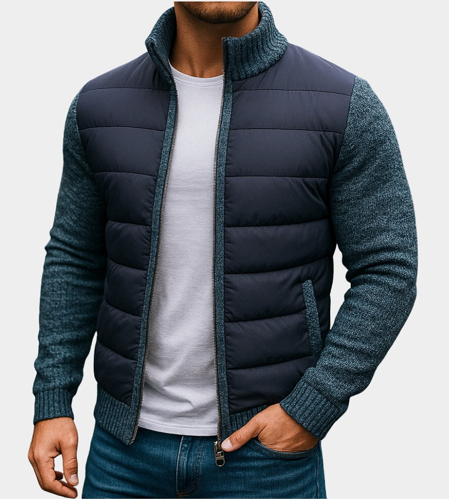 Rupert | Men's Quilted Jacket with Knit Sleeves and Stand Collar