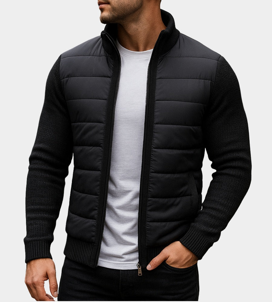 Rupert | Men's Quilted Jacket with Knit Sleeves and Stand Collar