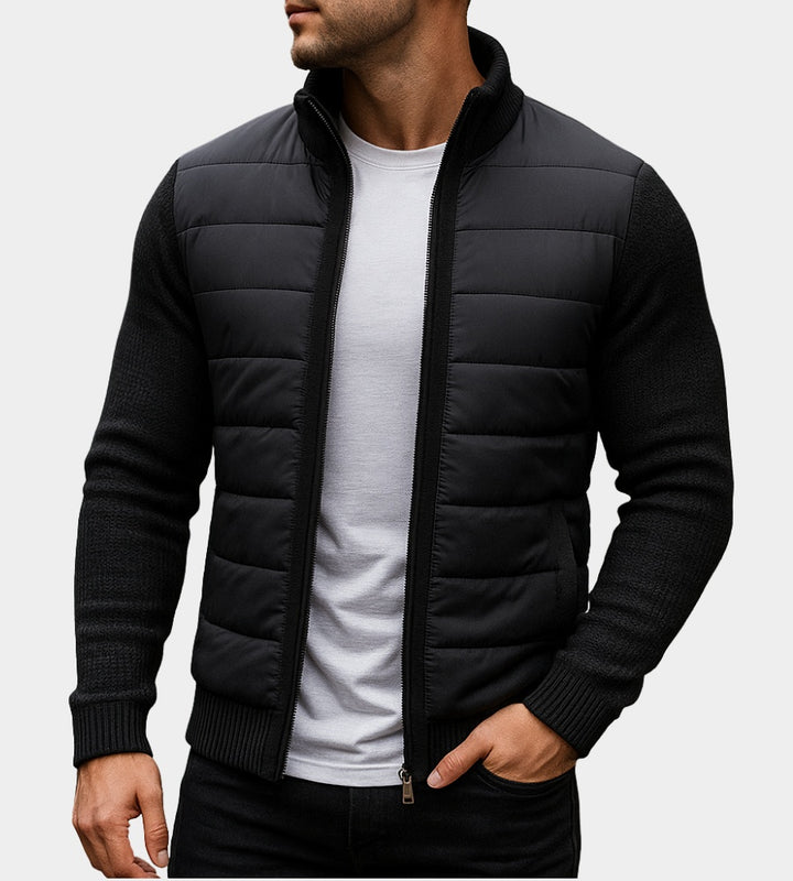 Rupert | Men's Quilted Jacket with Knit Sleeves and Stand Collar