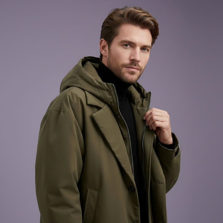 Rupert | Men's Waterproof Long Trench Coat with Hood