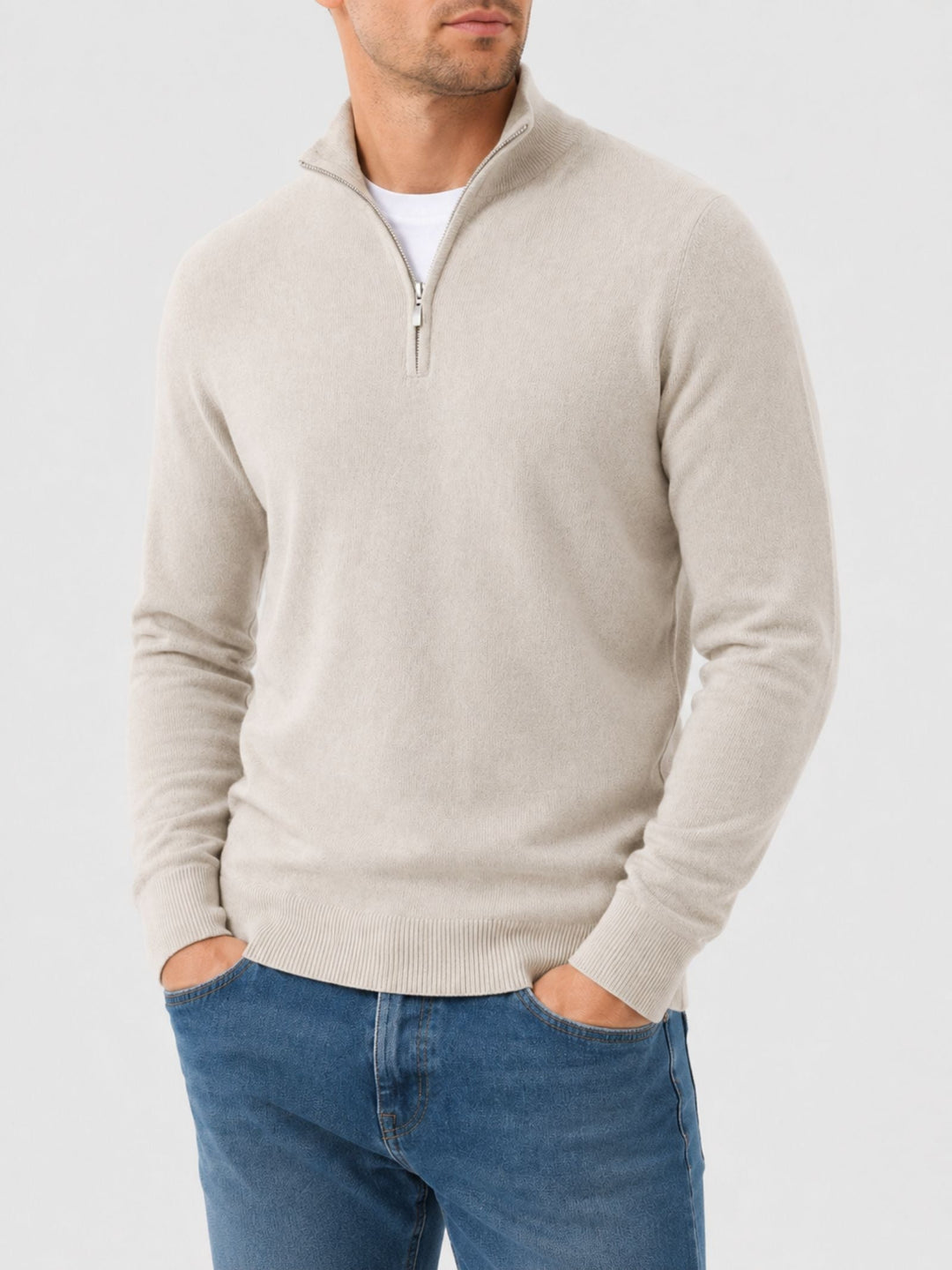 Sander | Quarter Zip Trui Heren Gebreid Merino Wol