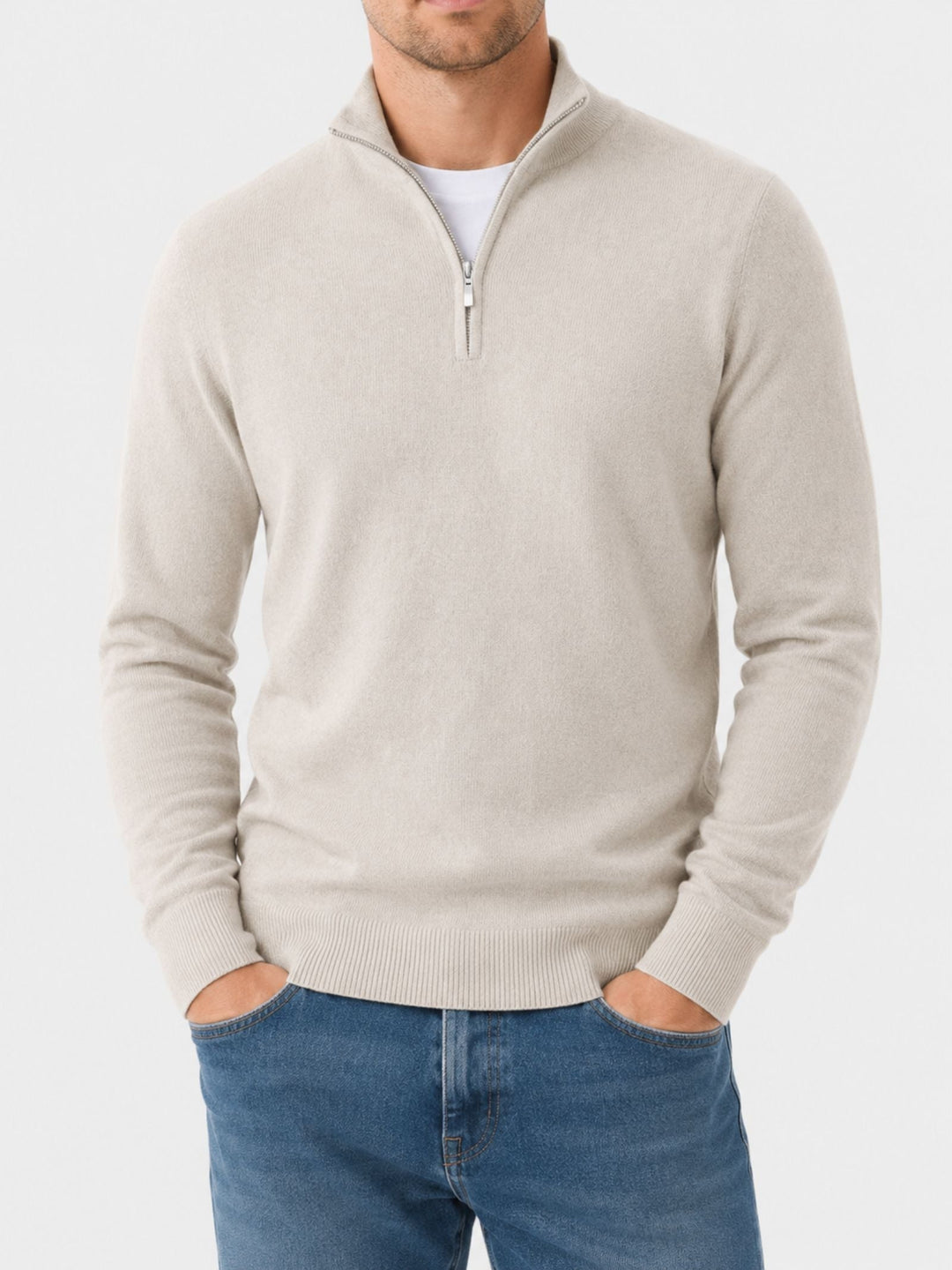 Sander | Quarter Zip Trui Heren Gebreid Merino Wol