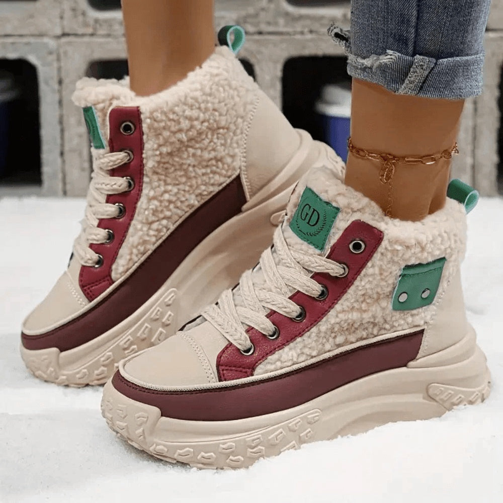 Sanne | Enkellaarsjes Dames Gevoerd Teddy Veterboot Chunky Zool