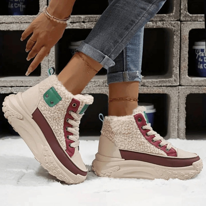 Sanne | Enkellaarsjes Dames Gevoerd Teddy Veterboot Chunky Zool