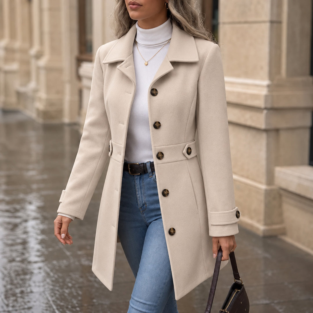 Saoirse | Women's Wool-Look Peacoat Single Breasted with Lapel Collar