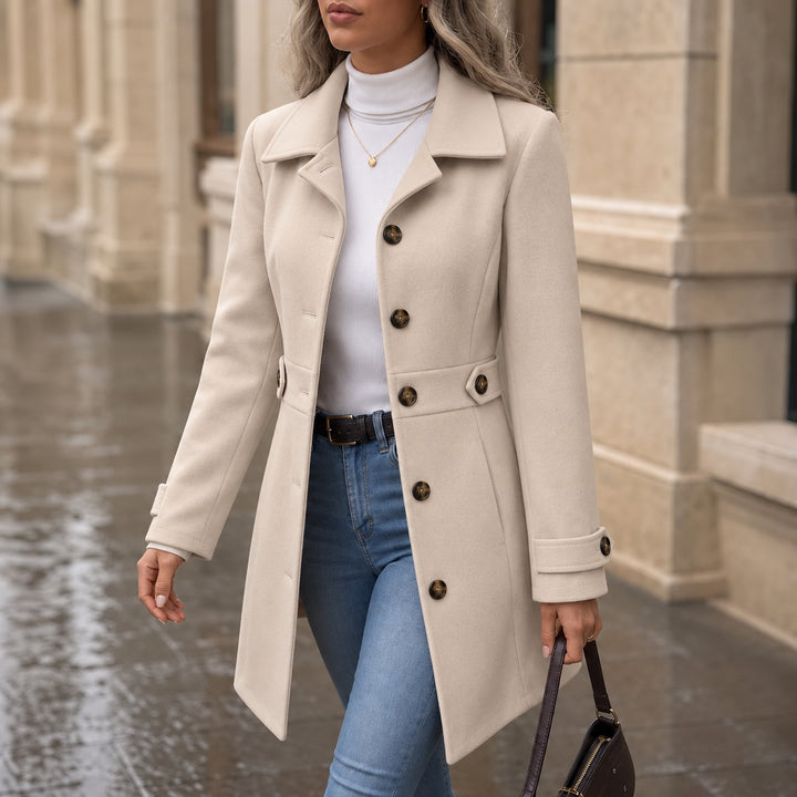 Saoirse | Women's Wool-Look Peacoat Single Breasted with Lapel Collar