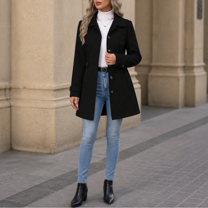 Saoirse | Women's Wool-Look Peacoat Single Breasted with Lapel Collar